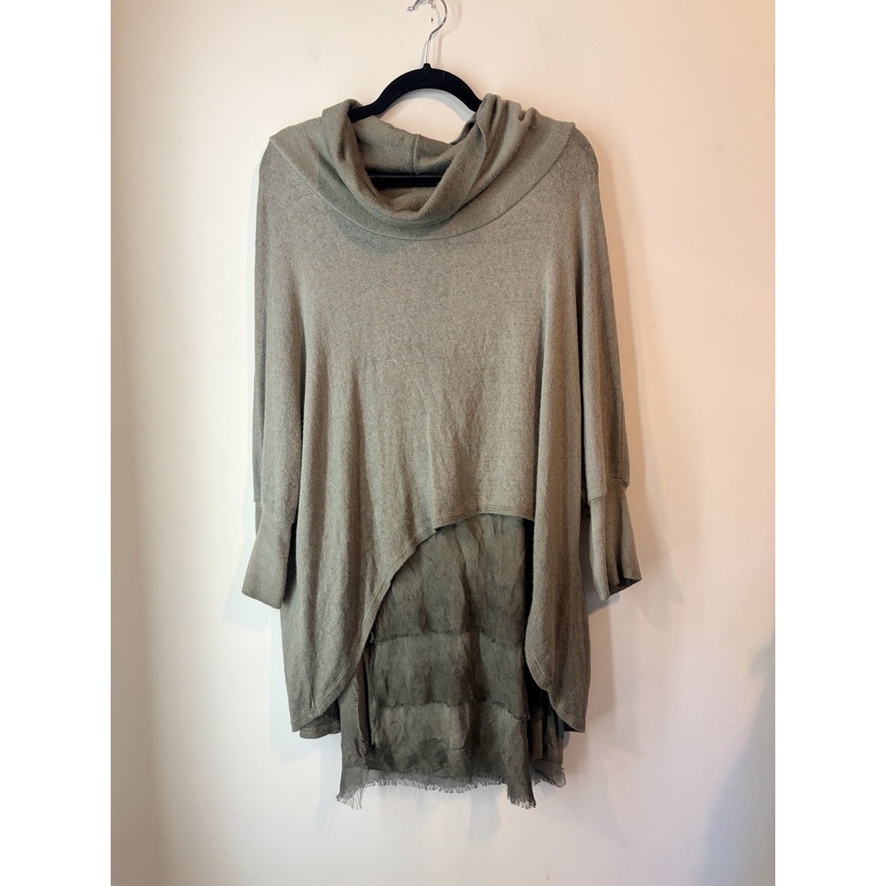 Scandal Italy Cowl Neck Sweater Angora Dress Layered Tier Gray/green‎ Lagen L/XL